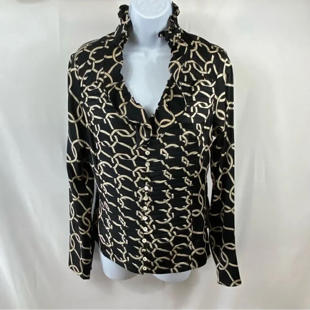 ETCETERA Black and Cream Silk Stretch Blouse